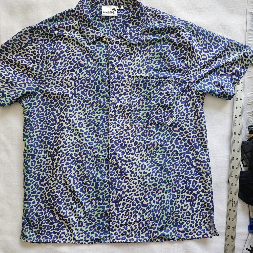 Boardies‎ Apparel MENS GOLF SHIRT,  Blue Leopard Print, Large